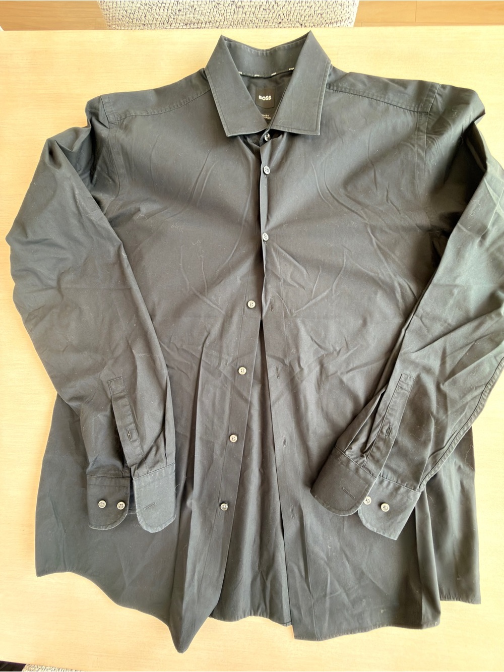 Boss Men's Dark Black Dress Shirt with Point Collar - XL 17.5